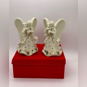 Pair Of Vtg. Y2K 2000 Collectible Christmas Angel Candlestick Holders W/Orig.Box